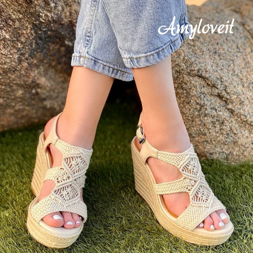 Copper Key Dreamcatcher Macrame Espadrille Platform Wedges #89